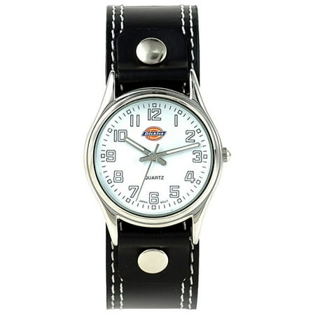 Ladies Black Mini-Strap Watch, Silver Dial