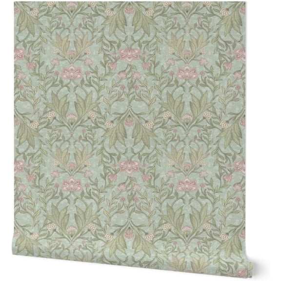 William Morris Peel & Stick Wallpaper Swatch Removable Floral Vine Design Pink Teal Navy Sample
