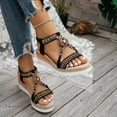 thumbnail image 3 of Modisza Bohemia Wedge Sandals for Women Espadrilles Platform Slip on Casual Outdoor Shoes Beach Slides with Elastic Ankle Strap Black 6.5, 3 of 7