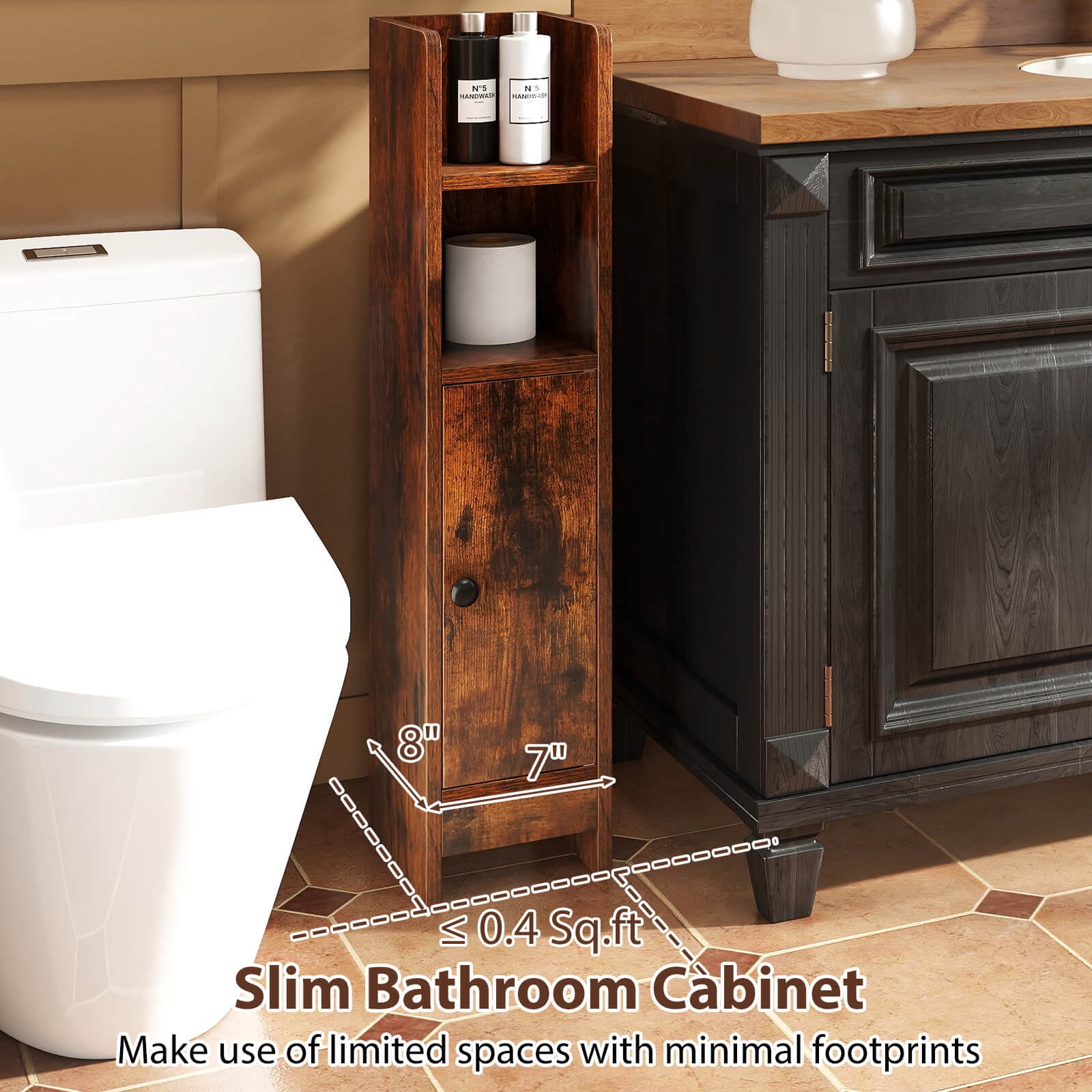 Costway Bathroom Storage Cabinet with Adjustable Shelf 1 Door & 2 Open Shelves Living Room Brown