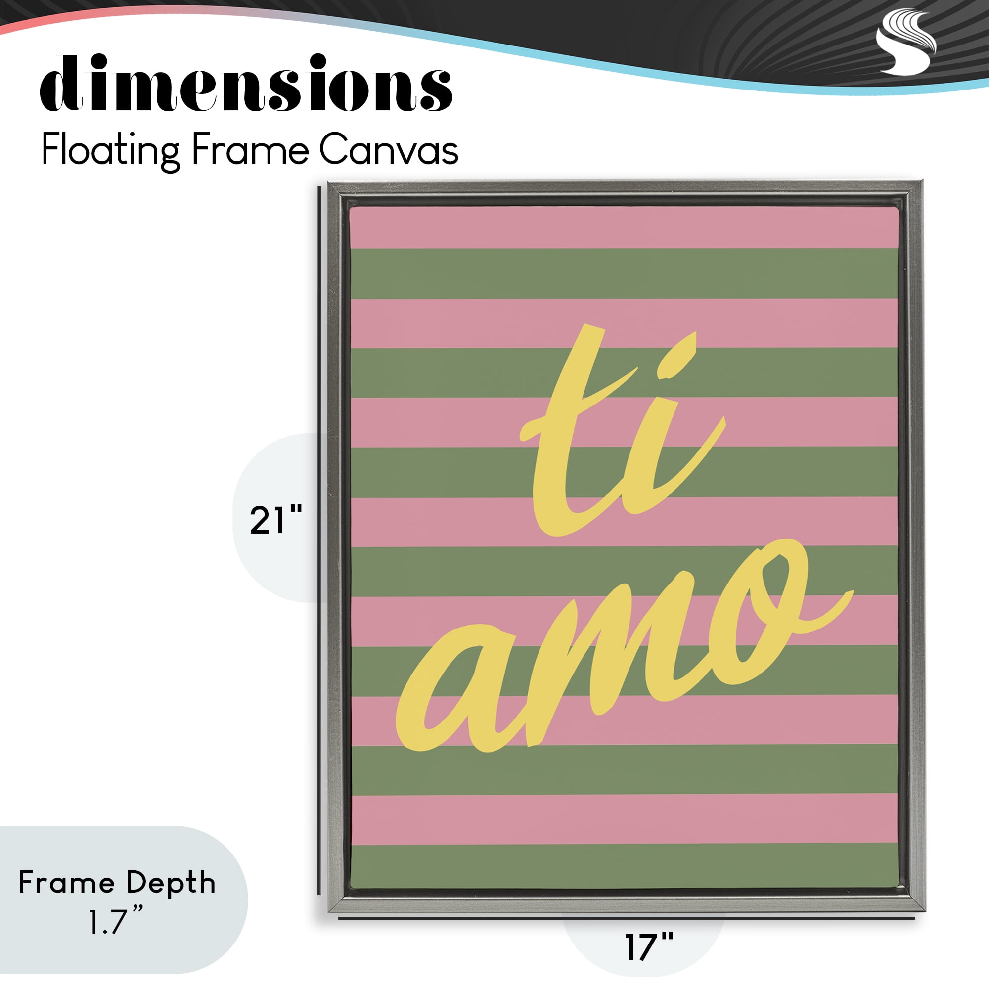 Stupell Industries Ti Amo Pink Green Stripes Gray Framed Floater Canvas Wall Art, design by SD Graphics Studio