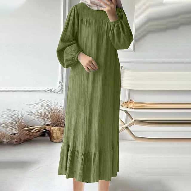 mtvxesu Robes Grande Taille, Robe Décontractée Mode Femme Couleur Unie Col Montant Poche Tempérament Ample Robes de Soirée