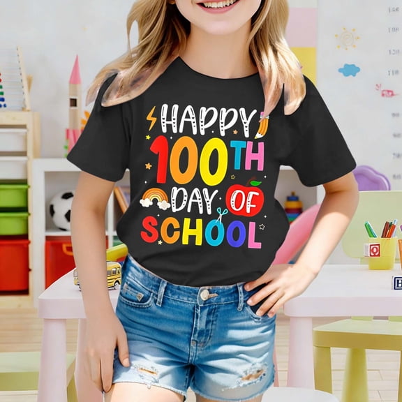 Letdown 100 Days of School Unisex Kids 100th Day of School Kids T-Shirt Shorts Sleeve Tee Baggy Soft Tops (Black,3-4 Years)