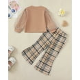 thumbnail image 3 of Kucnuzki 12 Months Infant Baby Girls Outfit Set 18 Months Kid Child Clothing Winter Mesh Puff Long Sleeves Bowknot Pullover Top Plaid Flared Pants Sets 2pcs Clothing Khaki, 3 of 7