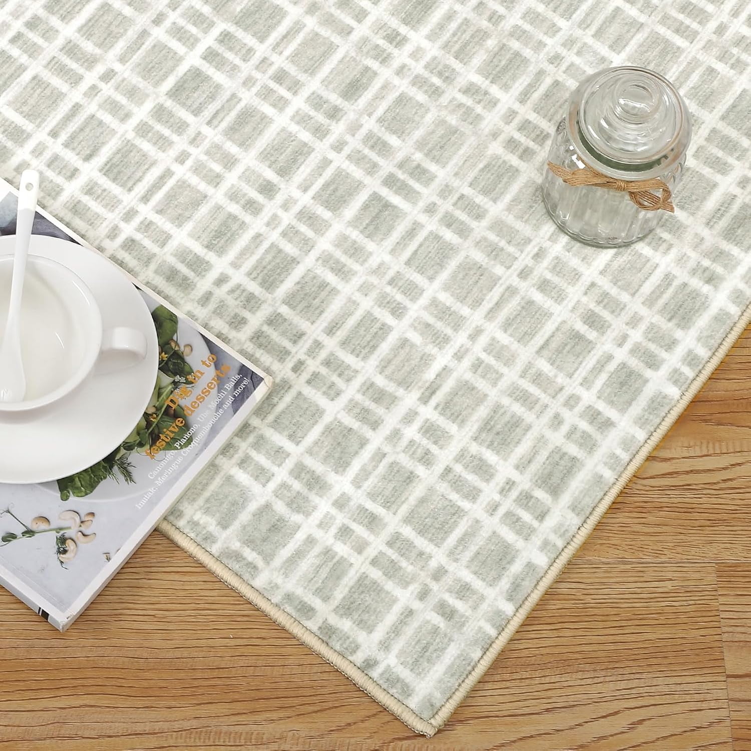 Memoryfield Washable Checkered Area Rugs 10' x 13', Throw Carpet for Bedroom Living Room Entrance Laundry Bathroom Plaid Modern Farmhouse Rug, Light Gray