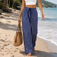 thumbnail image 6 of Endives Women's Wide Leg Pants Casual Striped Baggy Trousers Elastic High Waisted Slacks Drawstring Flowy Palazzo Pants for Women With Pocket Beach Vacation Outfits Blue XL, 6 of 6