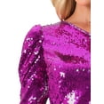 thumbnail image 5 of INSPIRE CHIC Women's Top Sequin One Shoulder Puff Long Sleeve Cocktail Party Shimmer Sparkly Tops XS Hot Pink, 5 of 5