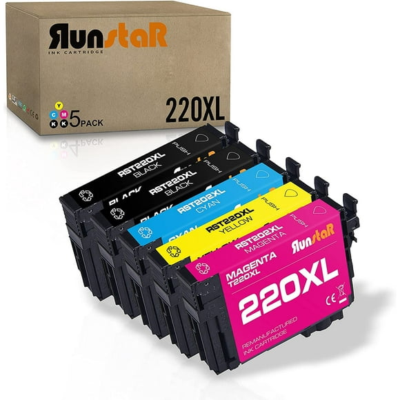 Run Star Remanufactured 5 Pack 220XL T220XL Ink Cartridge Replacement for Epson 220XL T220XL 220 for WF-2760 WF-2750 WF-2660 WF-2650 WF-2630 XP-424 XP-420 XP-320 Printer (2 Black/Cyan/Magenta/Yellow)
