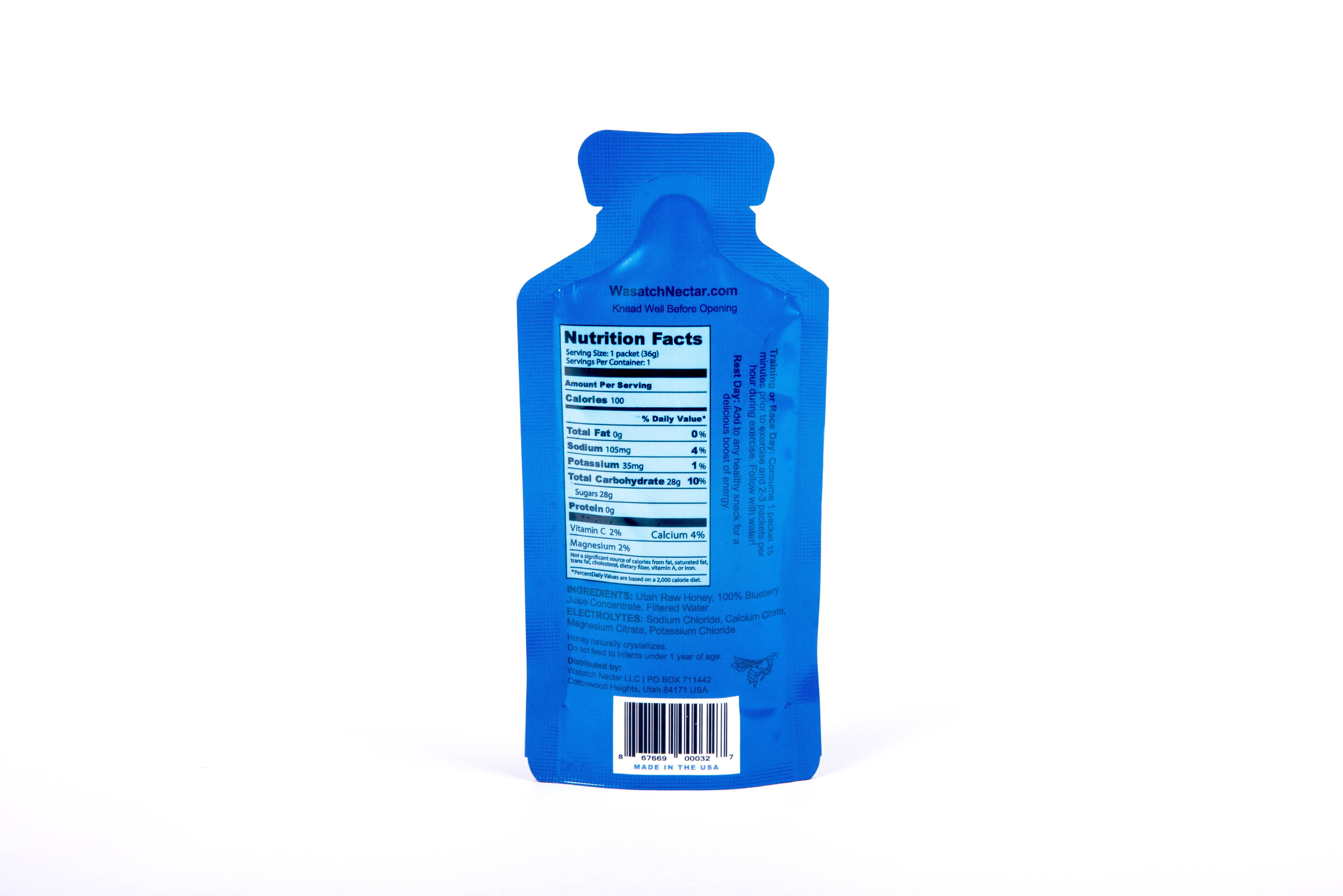 Wasatch Nectar Blueberry Flavor - Honey - for Runners, Cyclists, and Active Sports - 1.27oz (12pk)
