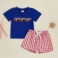 thumbnail image 2 of Boy 4th of July Outfits Toddler Boy Clothing Sets Stylish USA Embroidered T-Shirt & Gingham Shorts 2-Piece Outfit, 2 of 6