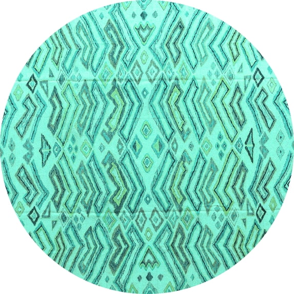 Ahgly Company Indoor Round Abstract Turquoise Blue Modern Area Rugs, 3' Round