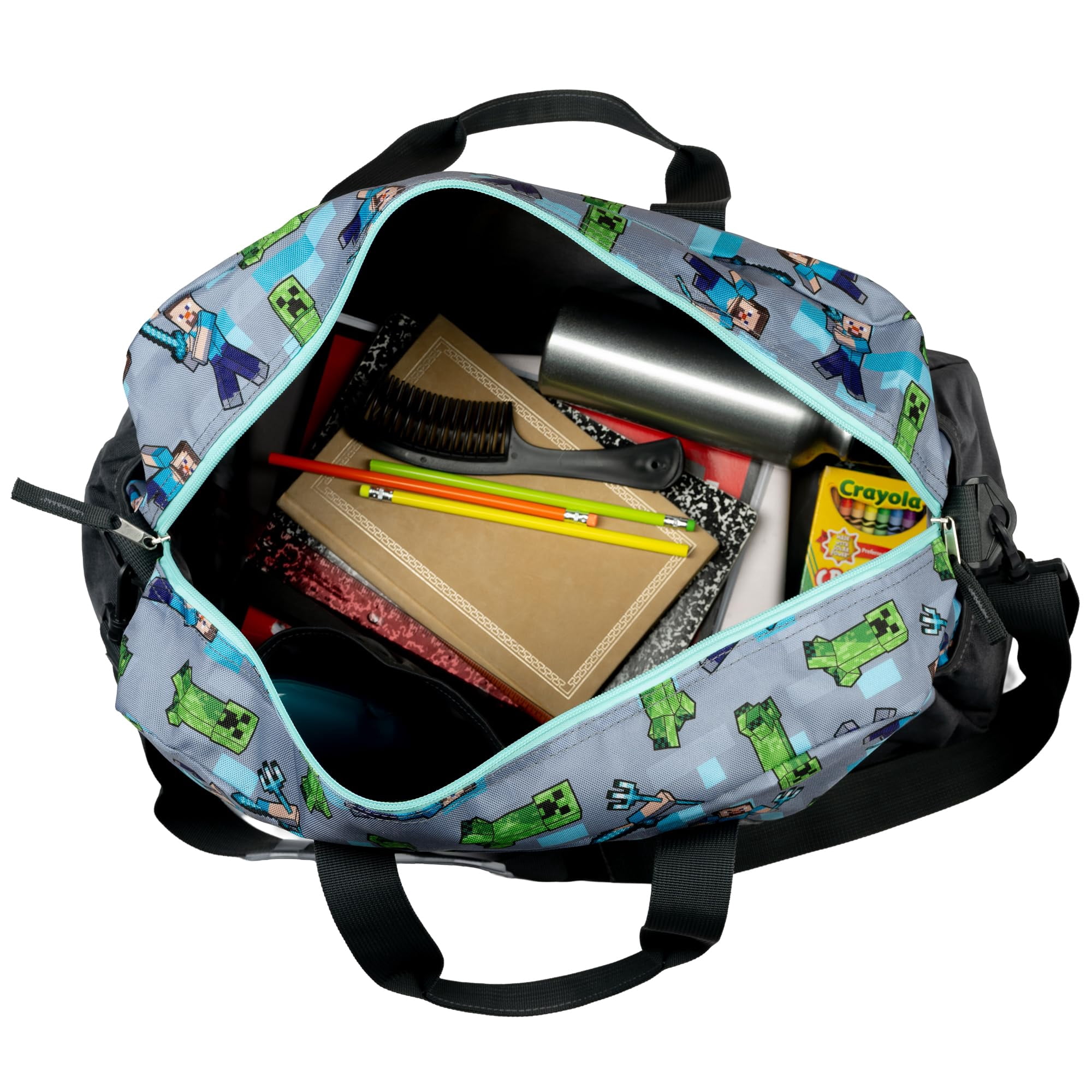 Minecraft Duffle Bag, 16 inch Travel Sleepover Weekender Bag for Girls & Boys, Green/Gray
