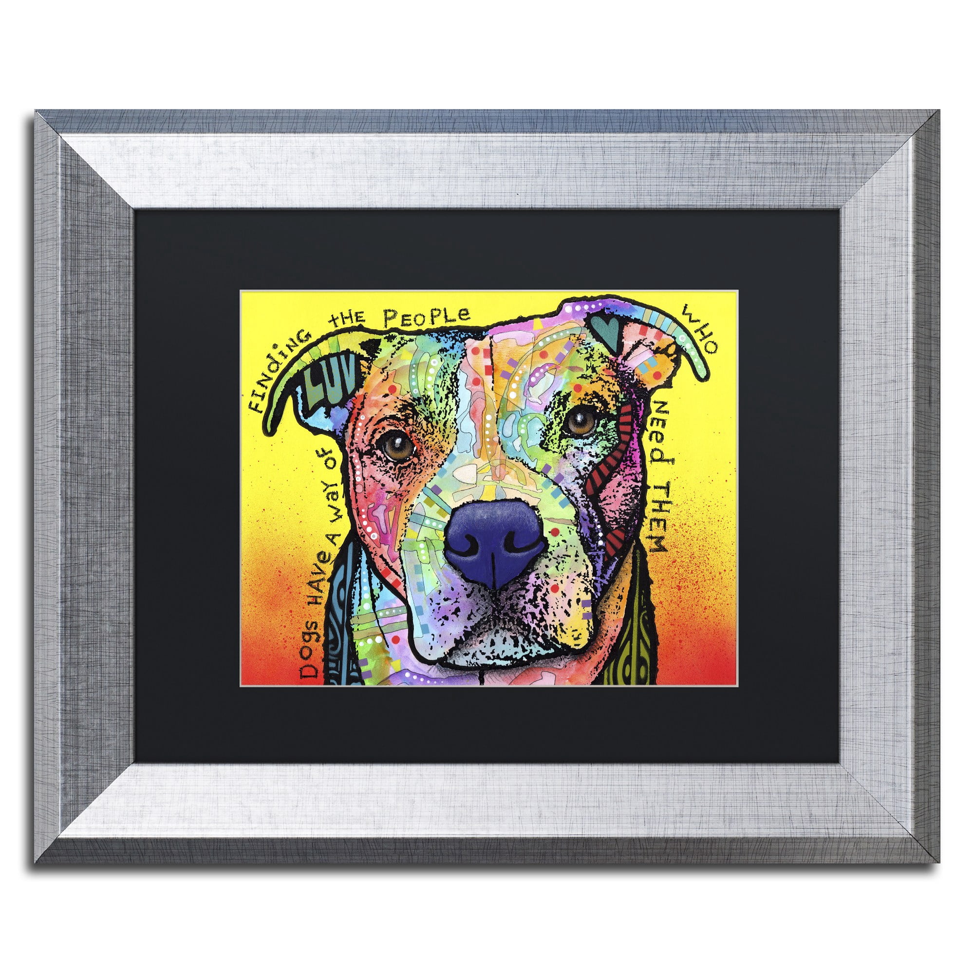 Trademark Fine Art 'Dogs Have A Way' Canvas Art by Dean Russo, Black Matte, Silver Frame