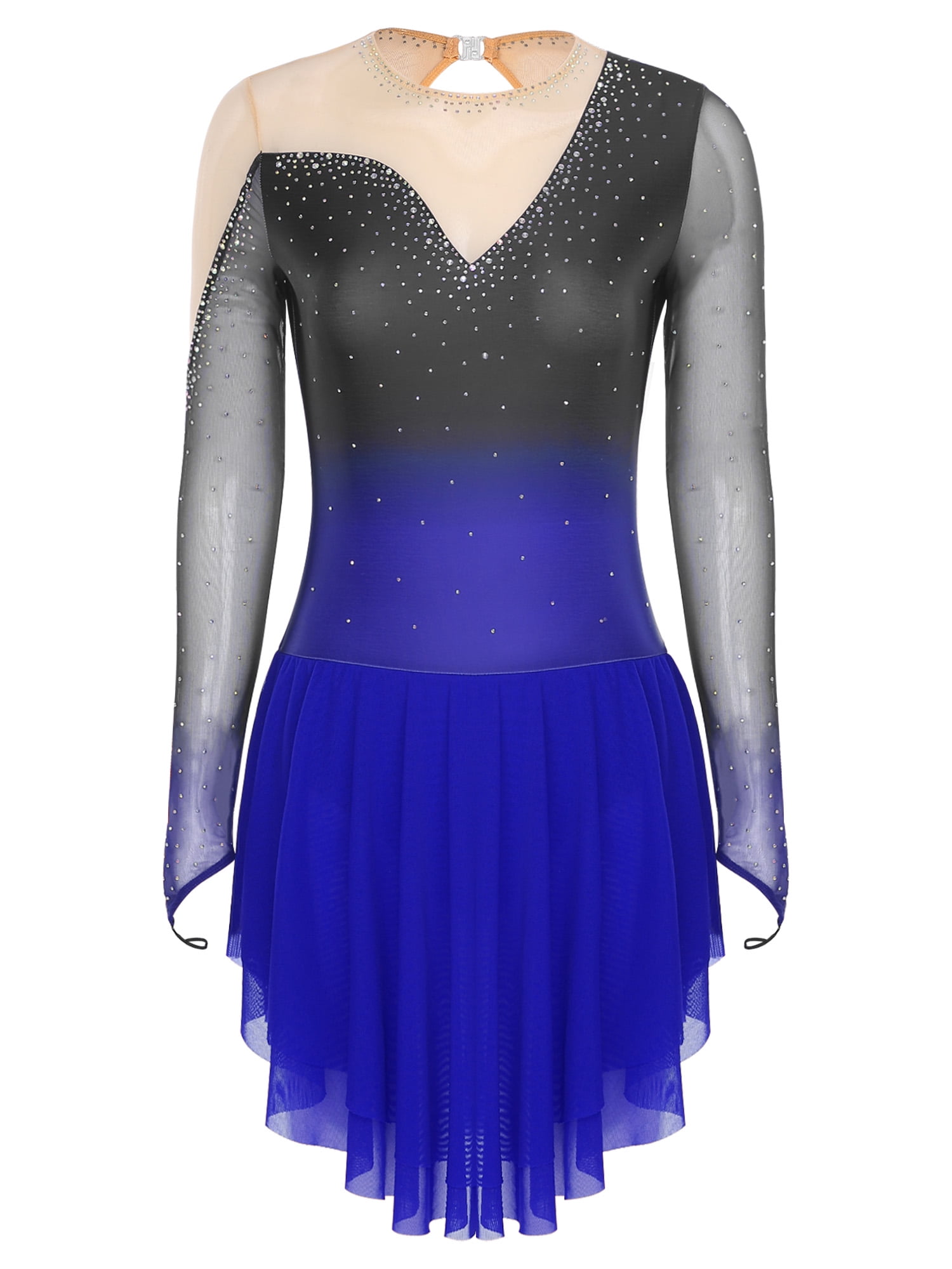 iiniim Womens Glittery Figure Skating Gradient Dress Gymnastics Active Costume Royal Blue XL