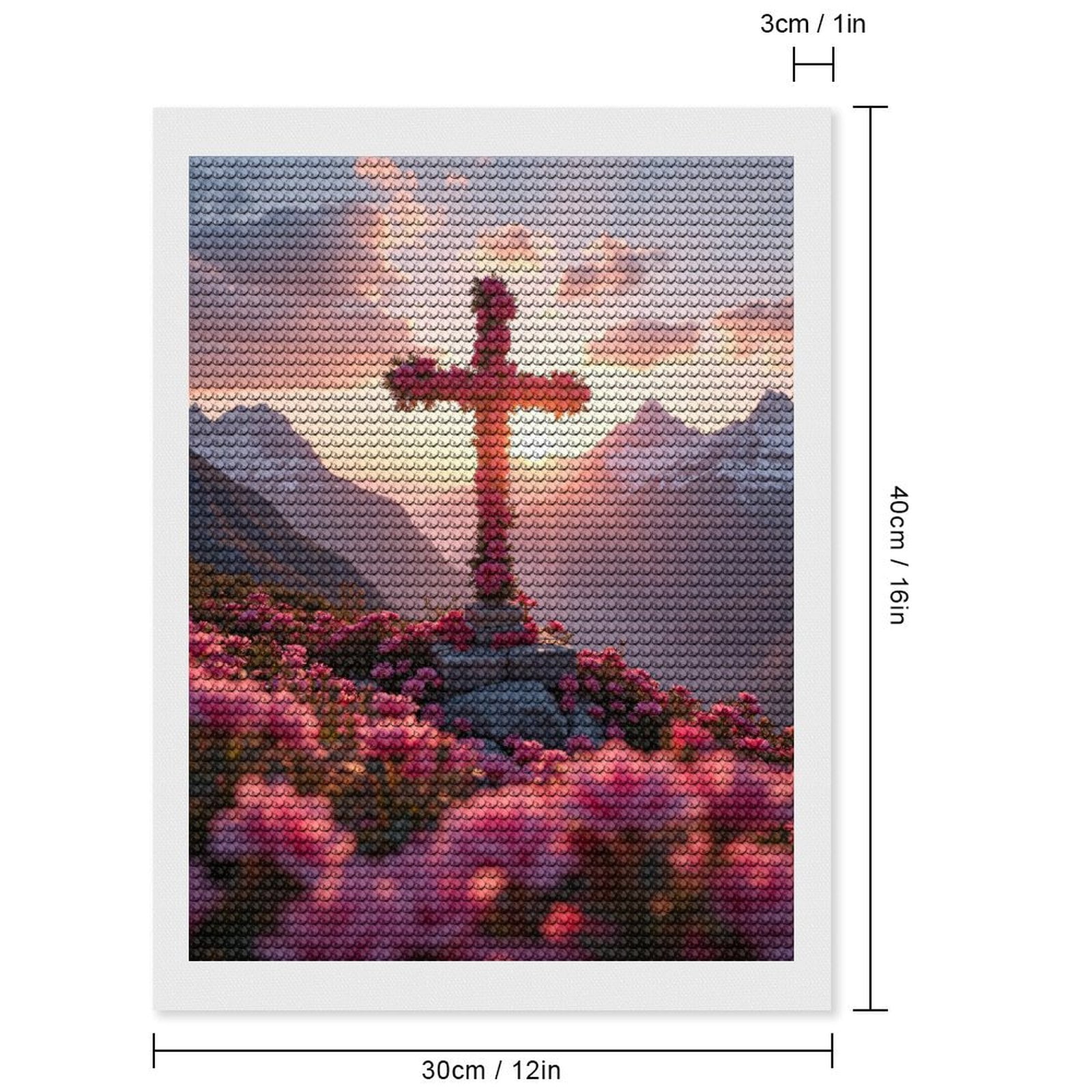 Diamond Art Kits for Adults - Flowers Sunset Mountain Cross Landscape 5d Diamond Painting for Adults, Diamond Art for Adults Beginners, Frameless Diamond Painting Kits for Adults for Home Wall Decor