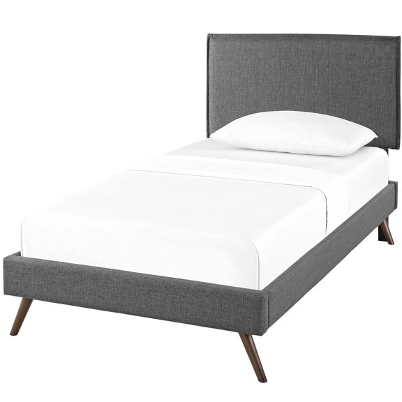 Modern Contemporary Urban Design Bedroom Twin Size Platform Bed Frame, Fabric, Grey Gray