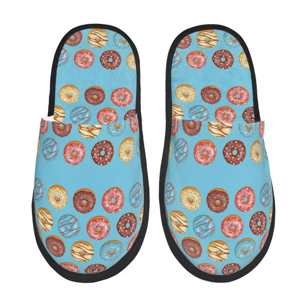 Fotbe Cute Donut Pantuflas Peludas para Mujer con Estampado, Zapatillas de Peluche, Zapatos de Invierno para Casa, Uso Interior y Exterior-Large