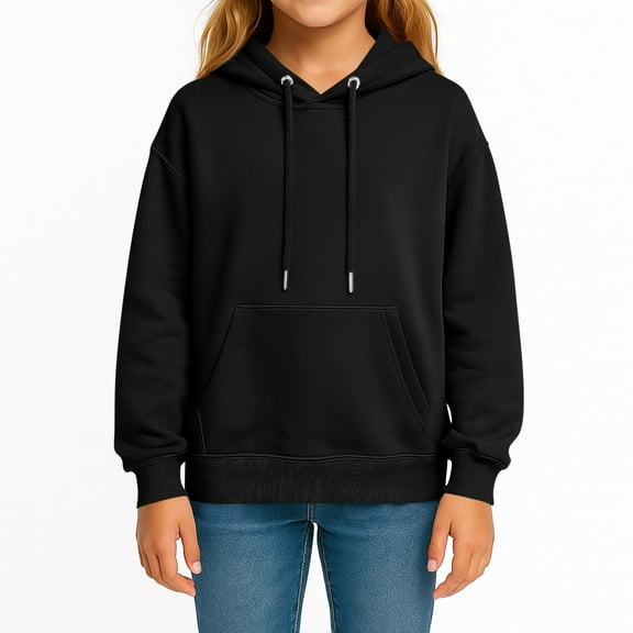 Kids Pullover Hoodie Long Sleeve Sweatshirt with Adjustable Drawstring Hood and Front Kangaroo Pocket for Boys Girls