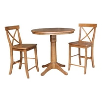 36" Round Solid Wood Extension Dining Table with 2 Cross Back Stools in Distressed Oak by International Concepts