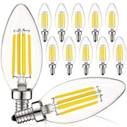 Luxrite 5W E12 Vintage Candelabra LED Dimmable Light Bulbs, 60W Equivalent 3500K Natural White, 550 Lumens, Blunt Tip, 12-Pack
