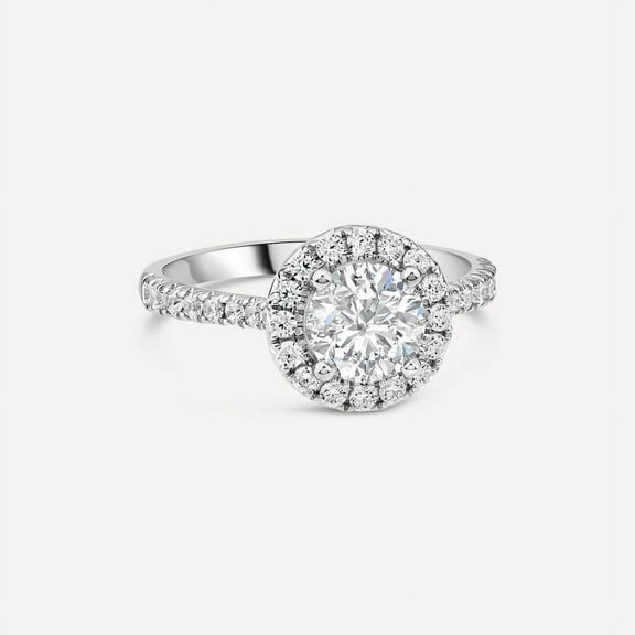 Edge Jewel 1.8 Ct Round Brilliant Cut Lab-Created Simulated Diamond Ring, 14K White Gold Plated Halo Prong Set Engagement Wedding Ring