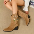 thumbnail image 7 of Wdhugt Mid Heel Boots For Women Winter Casual Pointed Toe Suede Bow Accent Size 6 Us Flock Upper Material, 7 of 7