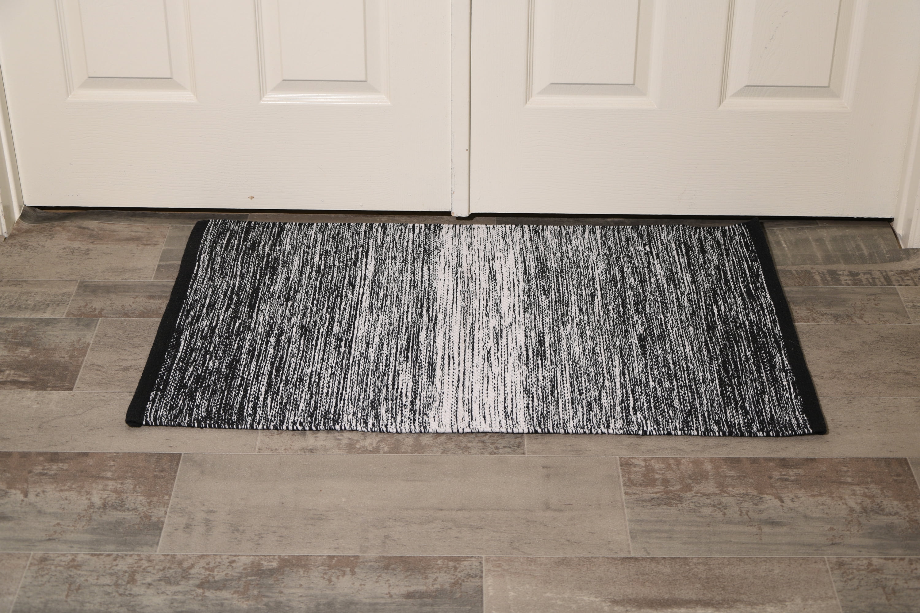 Black & White Cotton Door Mat Rug Indoor Outdoor - 2x3' Entrance Entryway Rug Kitchen Bath Home Décor (24 x 36")