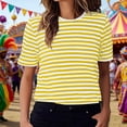 thumbnail image 2 of Essentials Womens Tees Tops Basic Shirts Stripe Print Short Sleeve Crew Neck Casual 2025 Summer Outfits Black, 2 of 6