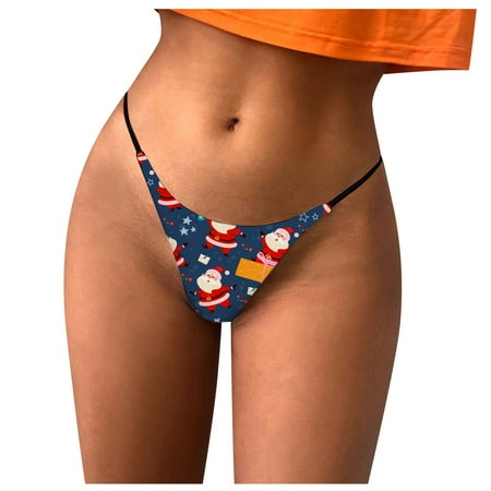 

Qcmgmg Seamless T-Back Underwear for Women Low Rise Christmas Print Thong Plus Size Panties L