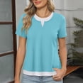 thumbnail image 2 of ZHYou 2 in 1 Layered Short Sleeve T Shirts for Women Casual Loose Fit Crew Neck Color Block Summer Tops Sky Blue XL, 2 of 6