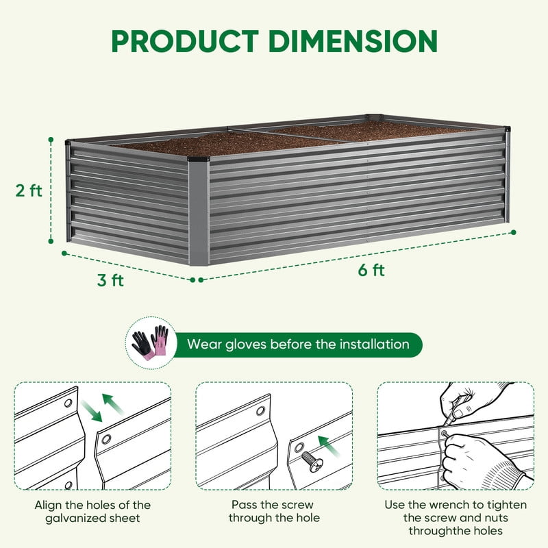 Parkwell 6x3x2ft Raised Garden Bed Outdoor, Backyard Oval Metal Planter Box for Vegetables, Flowers - Sliver
