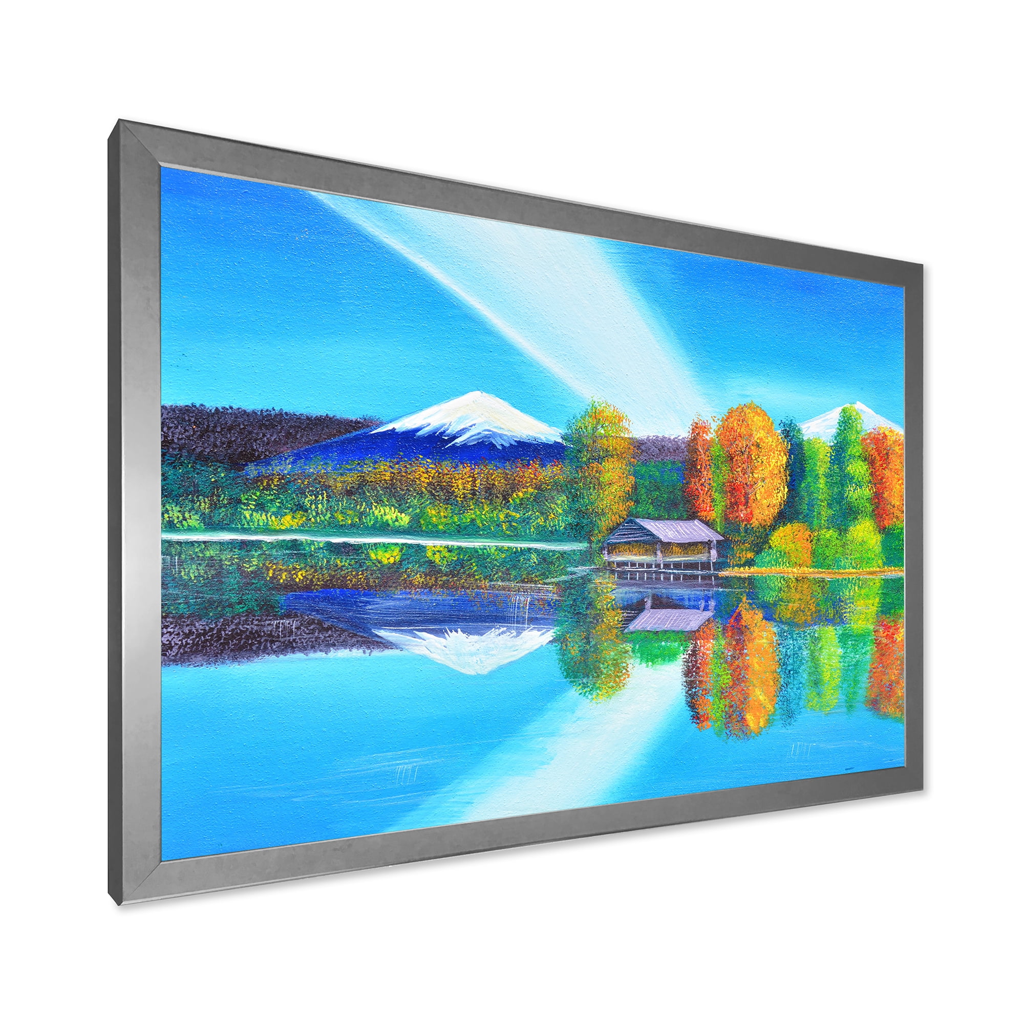 Designart 'Reflection Of Mountain and Sky On The Lake Water' Nautical & Coastal Framed Art Print