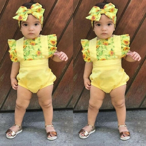 Newborn Kid Baby Girls Sunflower Romper Bodysuit Jumpsuit Outfit Clothes Set