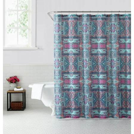 80 Shower Curtain Oh Hello, Fabric Shower Curtain - Tribal Bandana Print - 80% Polyester / 20% Cotton - 72