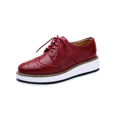 Hvyesh Women s Classic Oxfords Lace-up Shoes Thick Bottom Leather Business Formal Dress Shoes Square Toe Walking Shoes