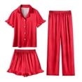 thumbnail image 2 of Purcolt Girls 3 Piece Pajamas Sets Comfortable Satin Short Sleeve Button Up Shirts and Shorts Pants Pjs Sleepwear Summer Ruffle Nightwear, 2 of 9