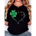 thumbnail image 1 of Women's T-shirt, orientation St. Patrick's Day "four-leaf clover dragonfly love" print, retro minimalist fashion, crew neck, casual and comfortable, sports short-sleeved T-shirt, 1 of 7