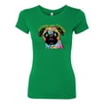 thumbnail image 2 of Pugs and Kisses Cute Dog Neon Rainbow Pug Dog Lover Womens Slim Fit Junior Tee, Kelly, Large, 2 of 3
