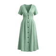 thumbnail image 6 of IUYRTFE Women's V Neck Button Down Midi Dress Short Sleeve Lightweight Casual Summer Flowy Dress with Pockets, 6 of 6