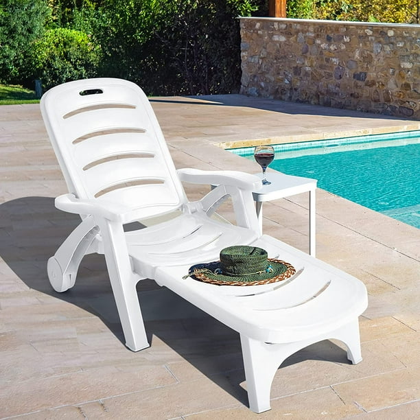 Wanmu Moccha Plastic Lounge Chair Outdoor Chaise, 5Position Adjustable