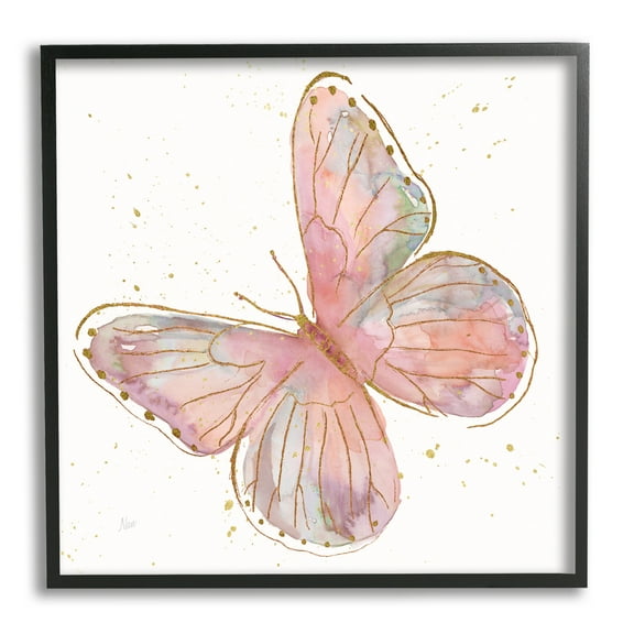 Stupell Industries Pink Butterfly Wings Glam Detail Animals & Insects Painting Black Framed Art Print Wall Art