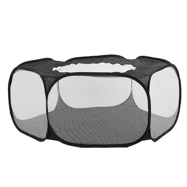 Portable Small Pet Animals Playpen Transparent Puppy Cat Rabbit Cage Tent for OutdoorBlack