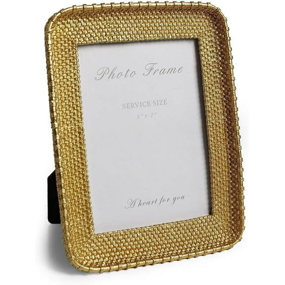 5x7 Picture Frame Vintage Gold Metal Rattan Textured Hand-Crafted Photo Frame with Glass Front, Antique Picture Frame for Tabletop Display , Retro Design Home Decor
