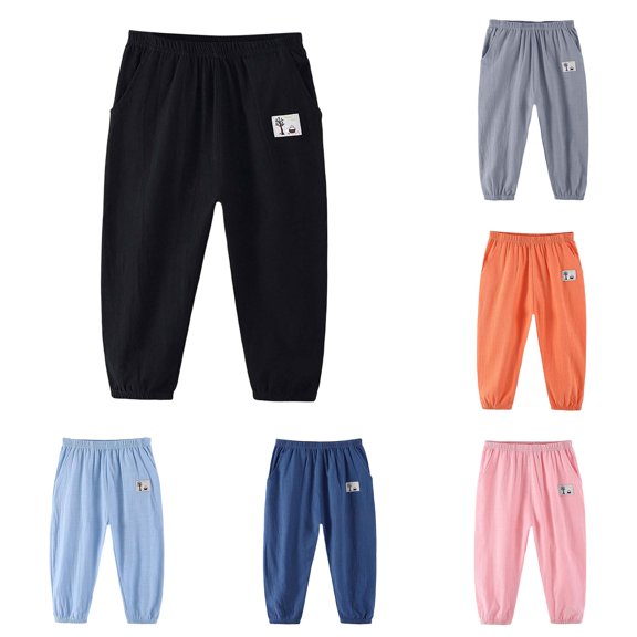 ZXLBBD Boys Kids Linen Pants with Elastic Waist Solid Color Joggers Long Sweatpants for Boys Sports Athletic Running Versatile Casual Daily Wear,Black,Size 4 Y-5 Y