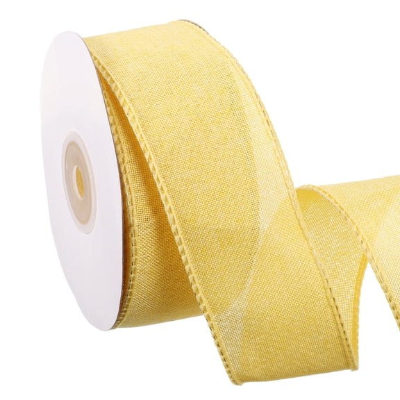 Uxcell Wired Edge Ribbon 1-1/2 inch x 10 Yard Burlap Wired Ribbon for Gift Wrapping Wreath Light Yellow
