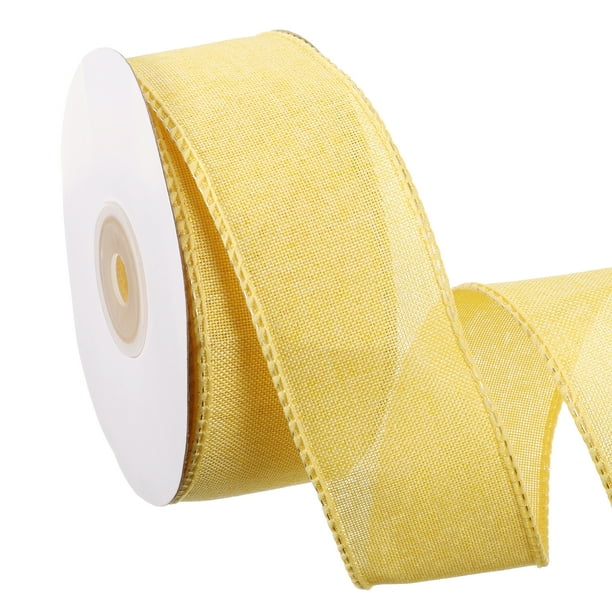 Cinta de Arpillera con Biselado de Alambre Uxcell 1-1/2 pulgadas x 10 Yardas para Envolver Regalos y Coronas Amarillo Claro