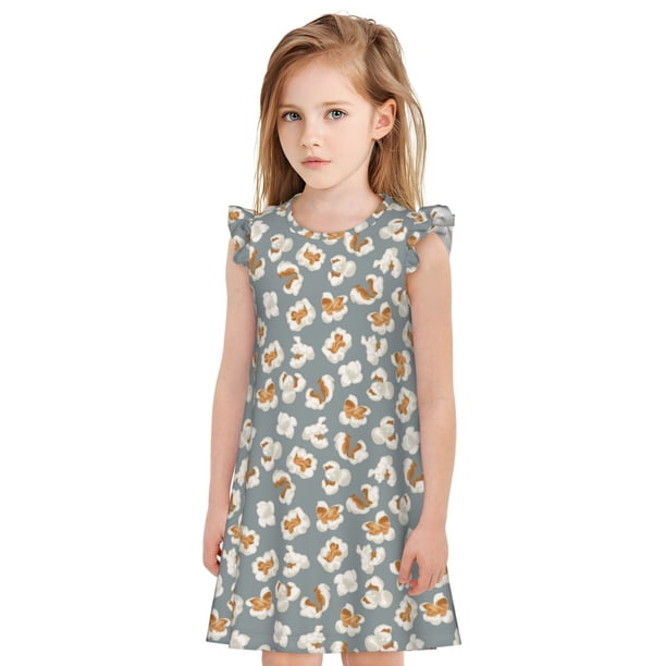 Balery White Popcorn Camisón de princesa para niñas, pijama de algodón con mangas abullonadas, suave y bonito.-X-Large