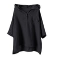 thumbnail image 4 of Xudanell Hooded Sweatshirt Women Thin Loose Button Short Sleeved Cotton Linen Summer Fashion Plus Size Black M, 4 of 5