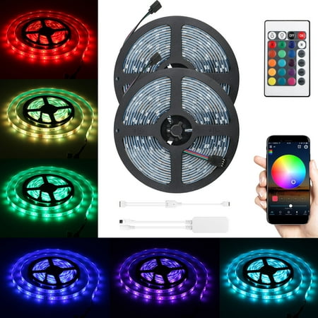 2-pack RGB LED Light Strip, 32.8ft Waterproof Smart WiFi Controller Strip Light Kit 5050 SMD LED Lights Working with Android and iOS