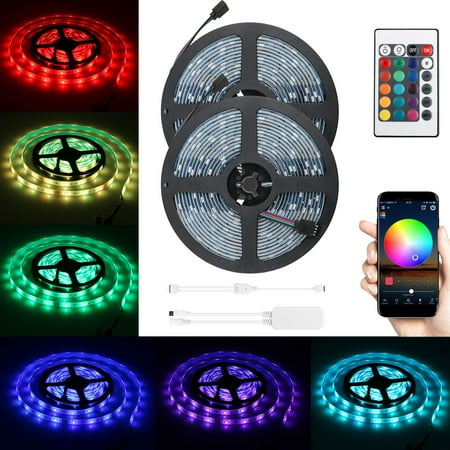 2-pack RGB LED Light Strip, 32.8ft Waterproof Smart WiFi Controller Strip Light Kit 5050 SMD LED Lights Working with Android and iOS (Best Rgb Led Controller)